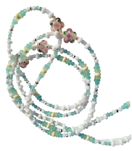 pastell perlenkette – handgefertigtes statement in mint und rosenquarz